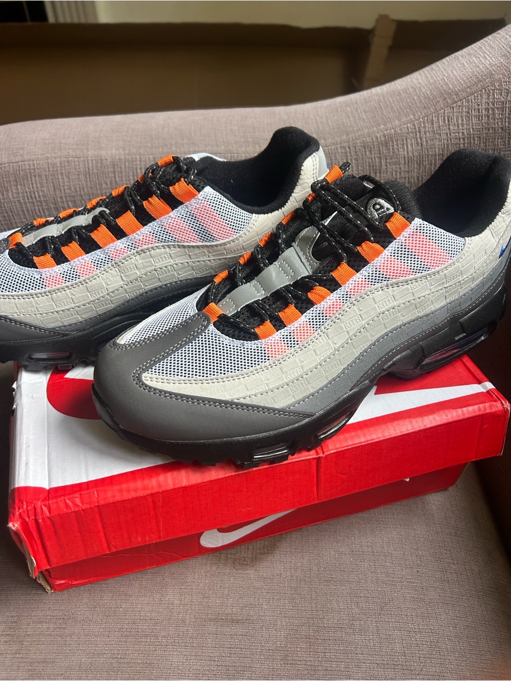 Nike Men’s Air Max 95’s Sneakers in Black, Gray, White & Orange